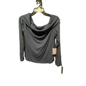 1. State Ribbed Cowl Neck lsleeve top Large in Blue/Gray color, $32, NWT, B59